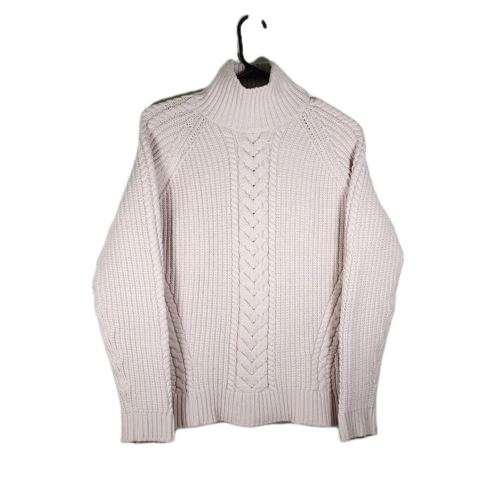 Lululemon Womens Bring The Cozy Sz 6 Misty Pink Turtleneck Cable Knit Sweater